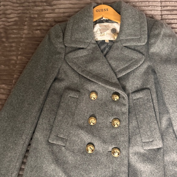 Size XSmall double breasted Coach Heather Gray Wool Pea Coat With gold buttons. - Picture 9 of 15